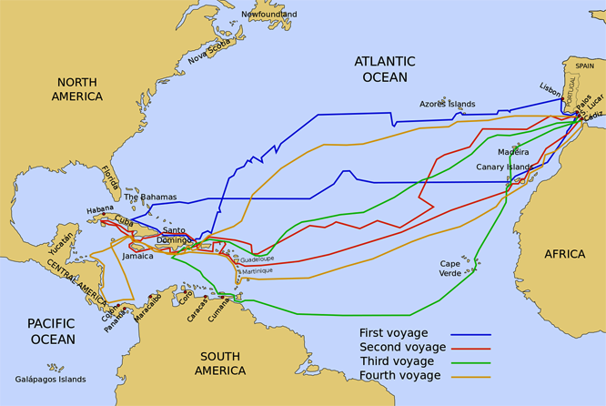 Карта экспедиций Колумба
